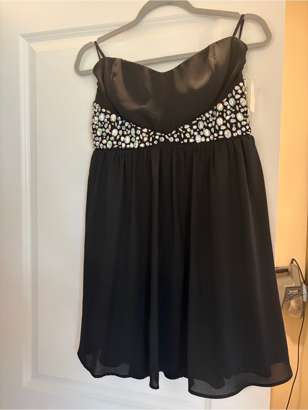 La Scala Black Dress with Iridescent Crystal Embellishments
